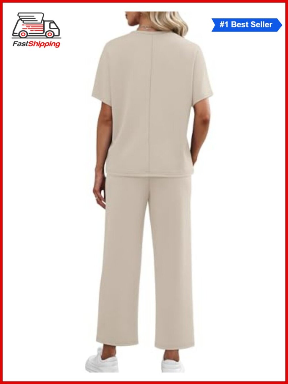 ✨ Two Piece Lounge Set Short Sleeve Wide Leg Cropped Pants Travel Vacation - Picture 4 of 6